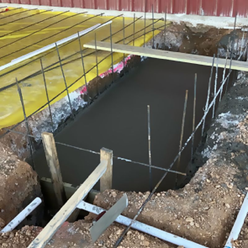 The dyno pit dug and formed below the shop floor before the pour