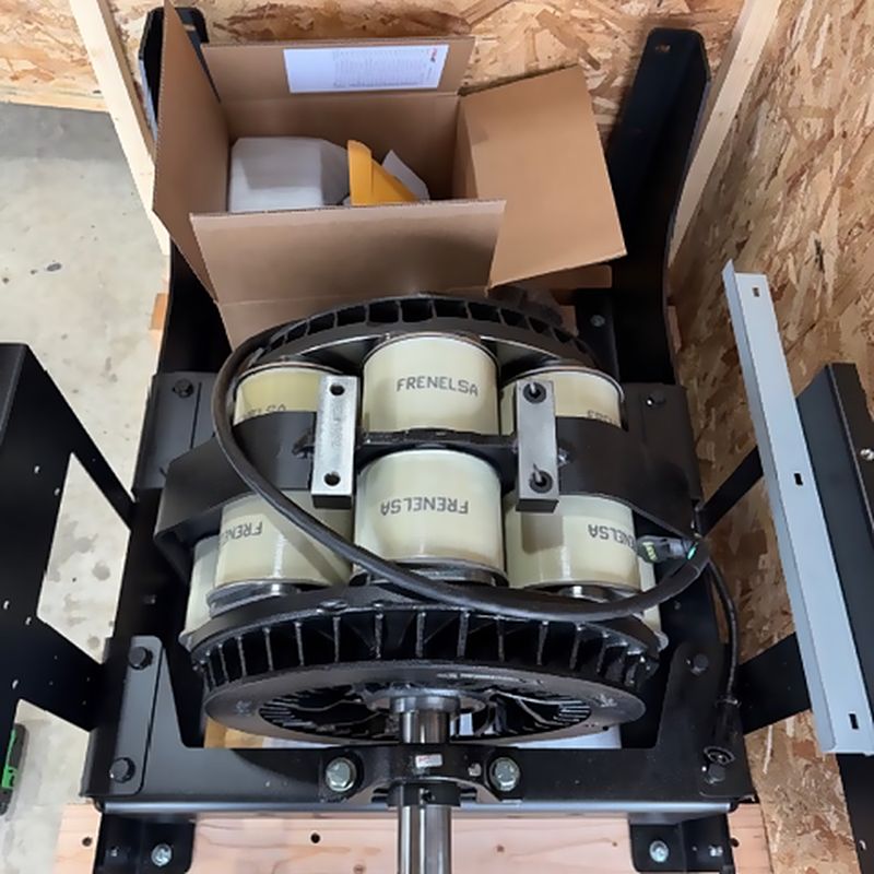 The Dynojet roller drum and retarders on the pallet before installation